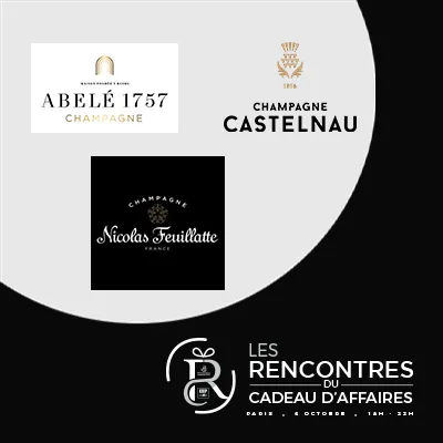 Champagne Abelé, Champagne Castelnau, Champagne Nicolas Feuillatte, 3 belles marques de champagne présentes aux rencontres du Cadeau d'Affaires sur Paris Rue du Faubourg Saint-Honoré le mardi 6 octobre de 18h à 22h